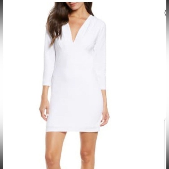 NWT Fraiche by J white mini dress deep V neck quarter long sleeve - Picture 2 of 5
